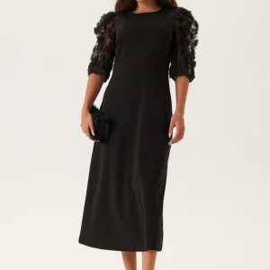 3D Floral Sleeve Midi Dress