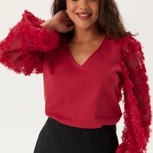 3D Floral Sleeve V-neck Top